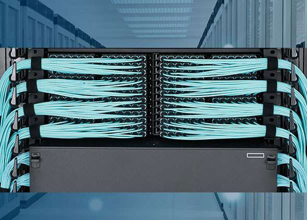 Blue fiber cable that is tightly arranged with structured cabling element